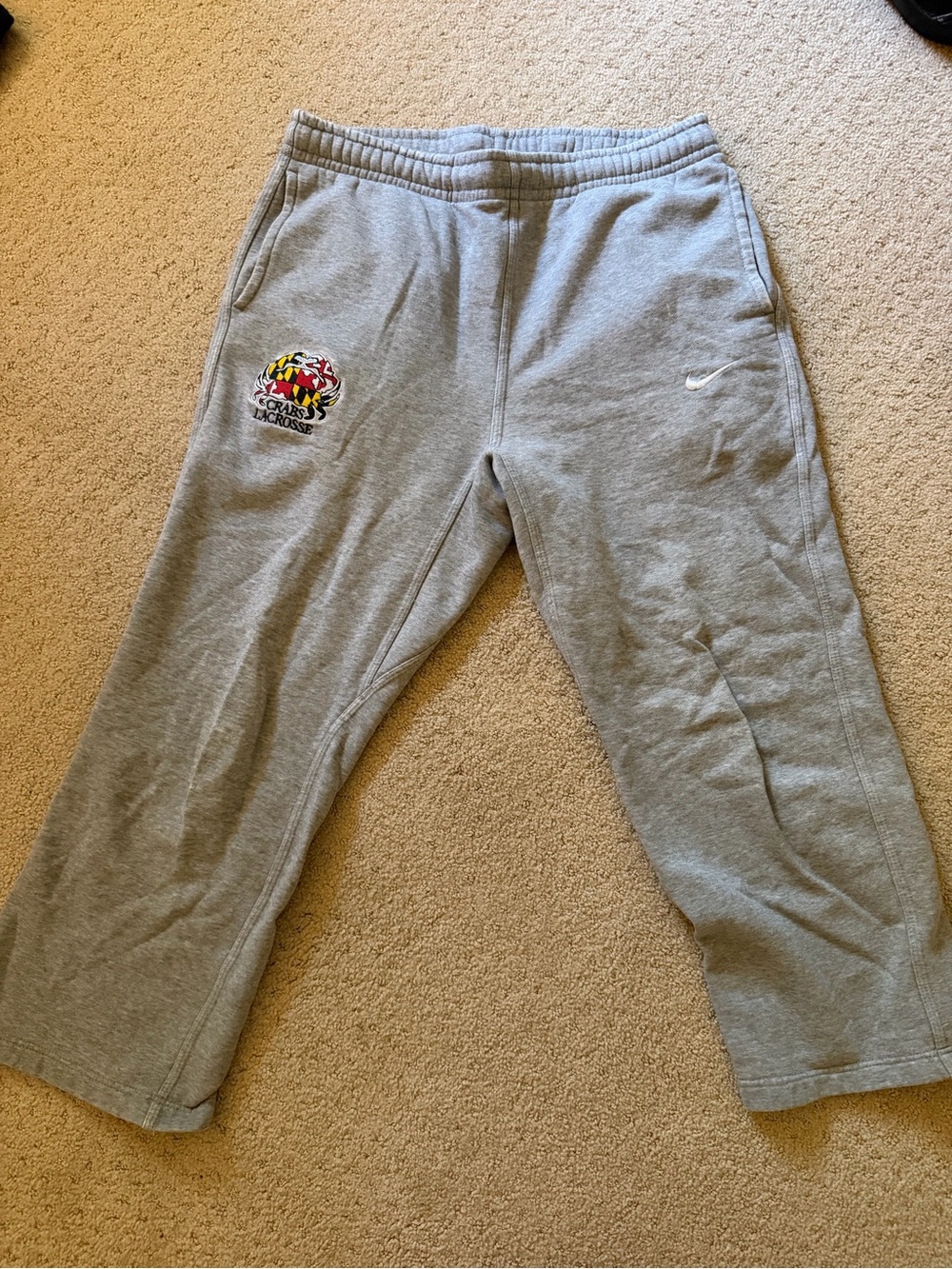 Nike Gray Men's Fleece Sweatpants with Embroidered Crabs Lacrosse Logo